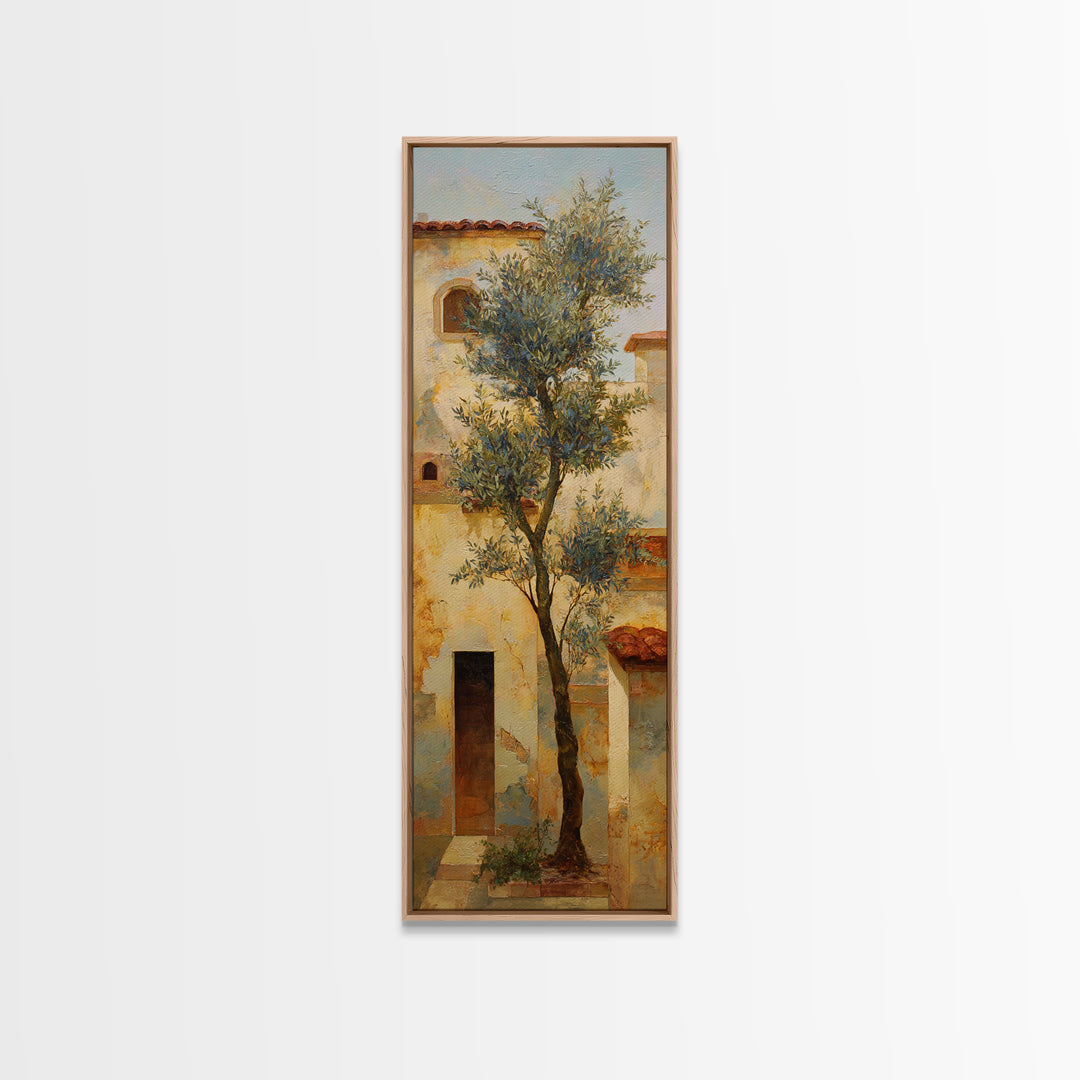 Olive Grove under Pale Morning Light Framed Canvas Print, Mediterranean Art, Downloadable Art, Living Room Decor, Azure, MAR-1x3-53