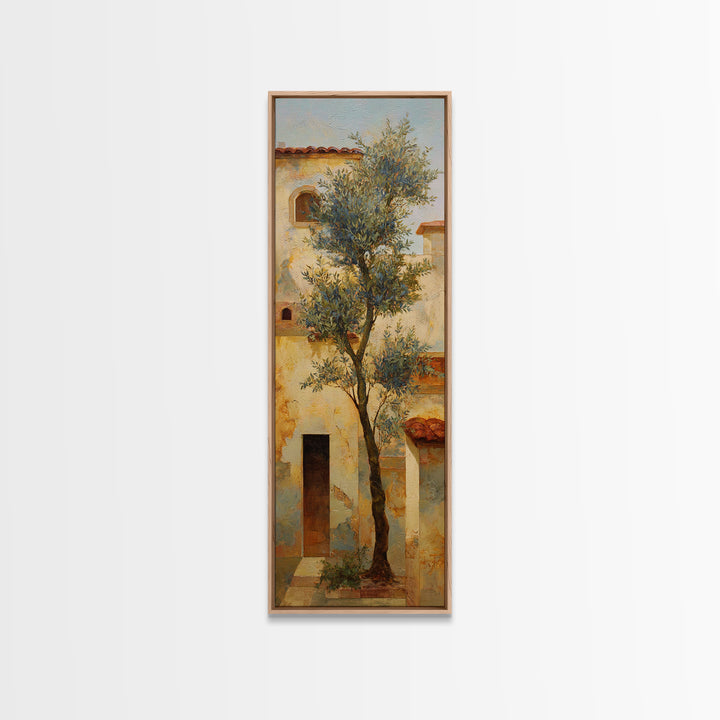Olive Grove under Pale Morning Light Framed Canvas Print, Mediterranean Art, Downloadable Art, Living Room Decor, Azure, MAR-1x3-53