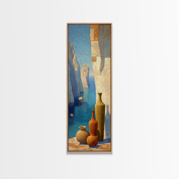 Coastal Cliffs with Sparkling Blue Water Canvas Print, Mediterranean Art, Contemporary Art, Living Room Decor, Fine Art, Azure, MAR-1x3-56