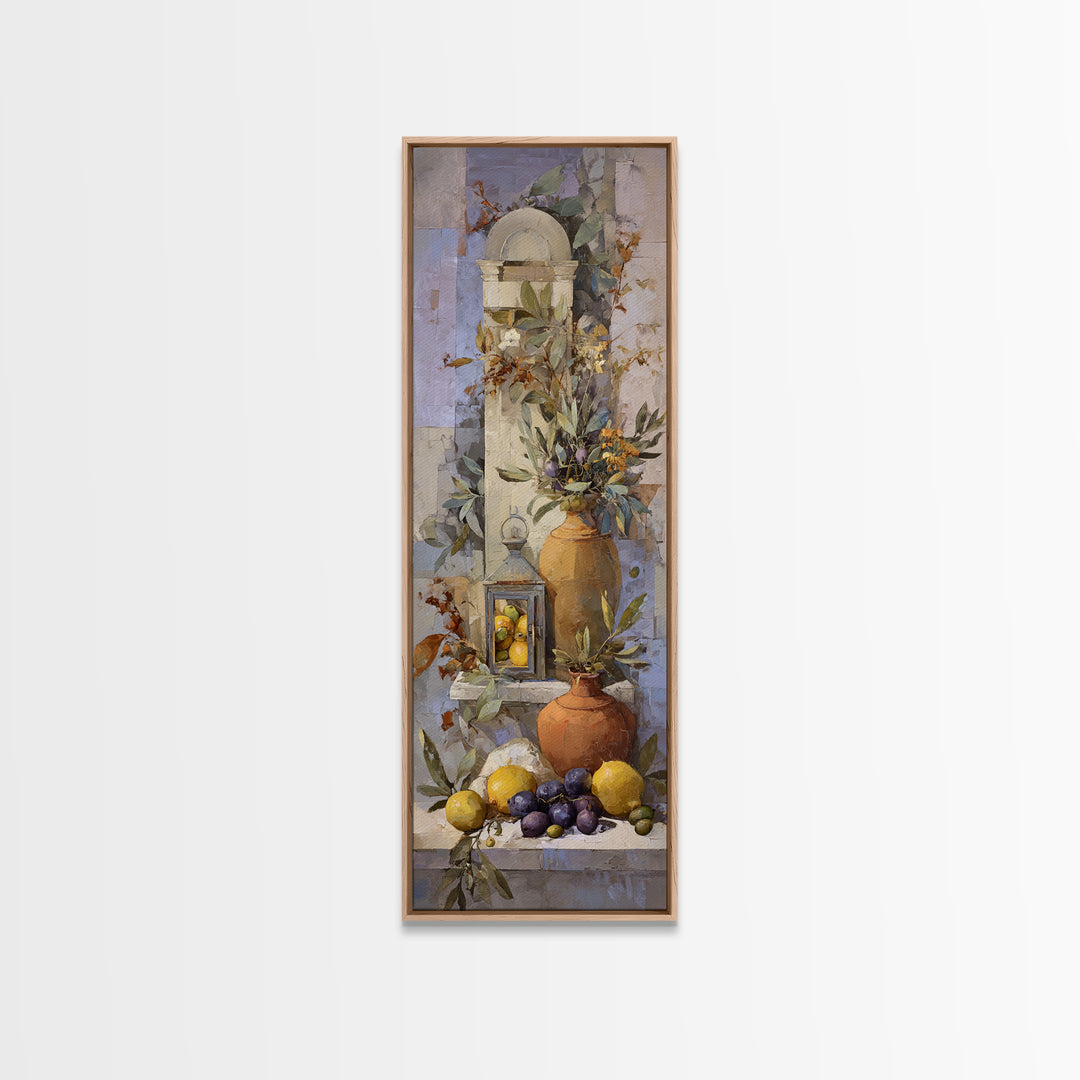 Figs Olives and Cheese Still Life Canvas Print, Mediterranean Art, Original Painting, Living Room Decor, Fine Art, Azure, MAR-1x3-68