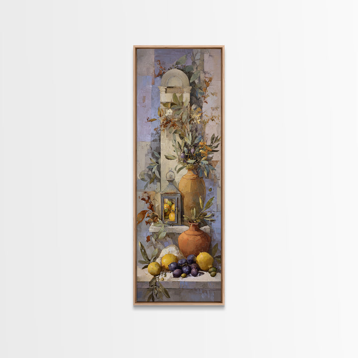 Figs Olives and Cheese Still Life Canvas Print, Mediterranean Art, Original Painting, Living Room Decor, Fine Art, Azure, MAR-1x3-68