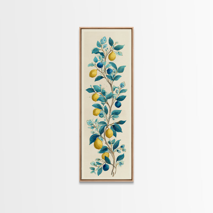 Sicilian Lemon Branch on Ivory Background Canvas Print, Mediterranean Art, Living Room Decor, Oil Painting, Azure, MAR-1x3-73