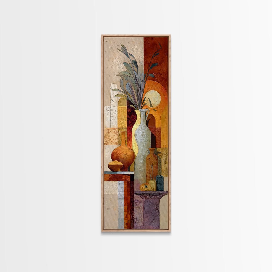 Warm Terra Cotta Abstract Landscape Framed Canvas Print, Mediterranean Art, Gallery Wall Art, Living Room Decor, Azure, MAR-1x3-74