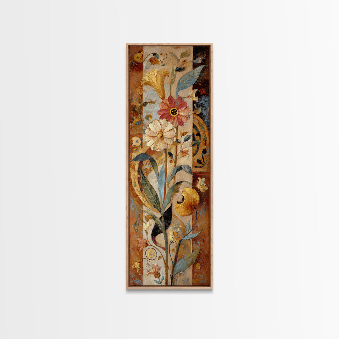 Greek Vase Modern Floral Design Framed Canvas Print, Mediterranean Art, Horizontal Wall Art, Living Room Decor, Oil Painting, MAR-1x3-75
