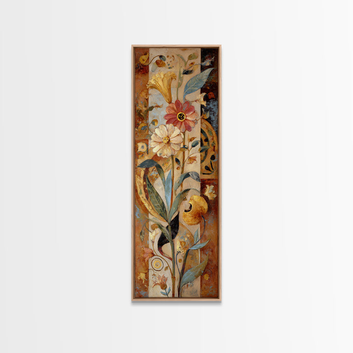 Greek Vase Modern Floral Design Framed Canvas Print, Mediterranean Art, Horizontal Wall Art, Living Room Decor, Oil Painting, MAR-1x3-75
