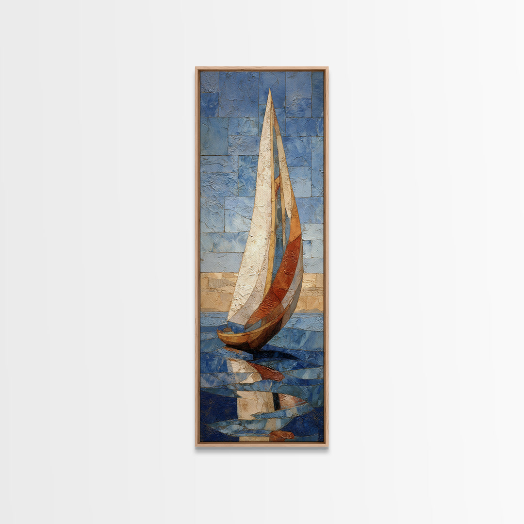 Mediterranean Sailboat on Glassy Water Canvas Print, Mediterranean Art, Landscape Wall Art, Living Room Decor, Fine Art, Azure, MAR-1x3-78