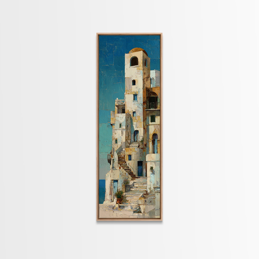 Greek Island White Buildings Above Blue Sea Canvas Print, Mediterranean Art, Art Print, Living Room Decor, Fine Art, Azure, MAR-1x3-85
