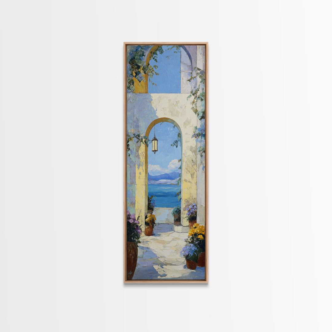 Mediterranean Arch Framing Ocean Horizon Canvas Print, Mediterranean Art, Modern Wall Art, Living Room Decor, Azure, MAR-1x3-87
