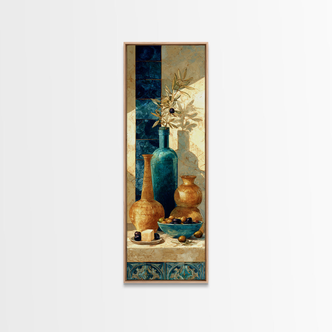 Figs Olives and Cheese Still Life Framed Canvas Print, Mediterranean Art, Printable Art, Living Room Decor, Fine Art, Azure, MAR-1x3-92