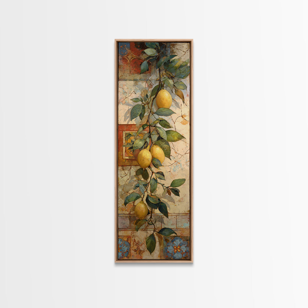 Sicilian Lemon Branch on Ivory Background Canvas Print, Mediterranean Art, Minimalist Wall Art, Living Room Decor, Azure, MAR-1x3-97