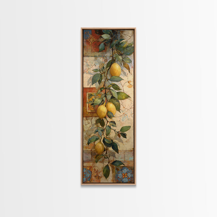 Sicilian Lemon Branch on Ivory Background Canvas Print, Mediterranean Art, Minimalist Wall Art, Living Room Decor, Azure, MAR-1x3-97