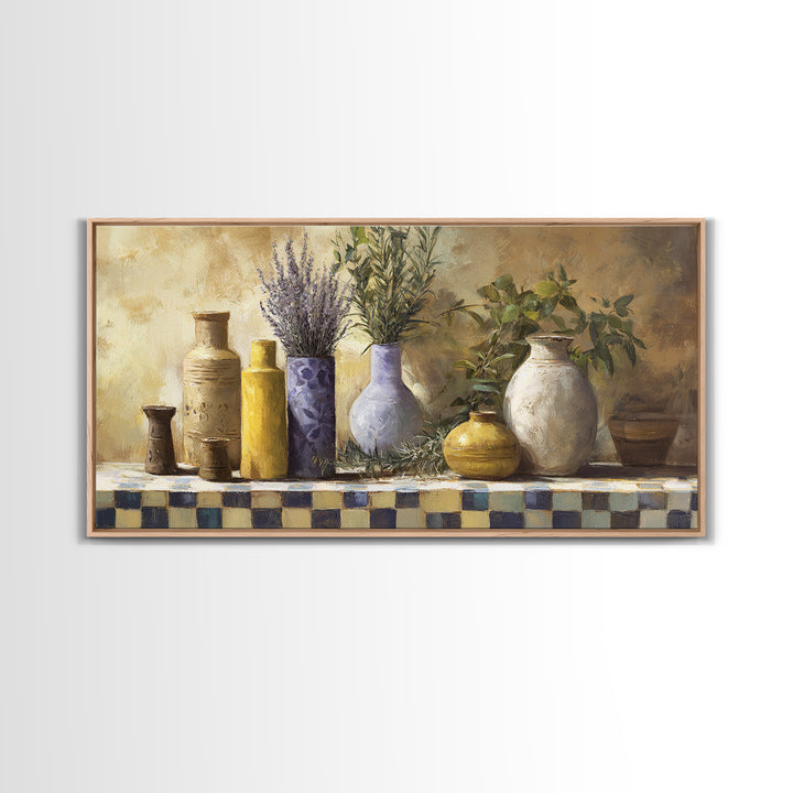 Wild Herbs Rosemary and Thyme Botanical Study Framed Canvas Print, Mediterranean Art, Fine Art Print, Living Room Decor, Azure, MAR-2x1-20