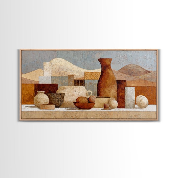 Warm Terra Cotta Abstract Landscape Framed Canvas Print, Mediterranean Art, Fine Art Print, Living Room Decor, Fine Art, Azure, MAR-2x1-34