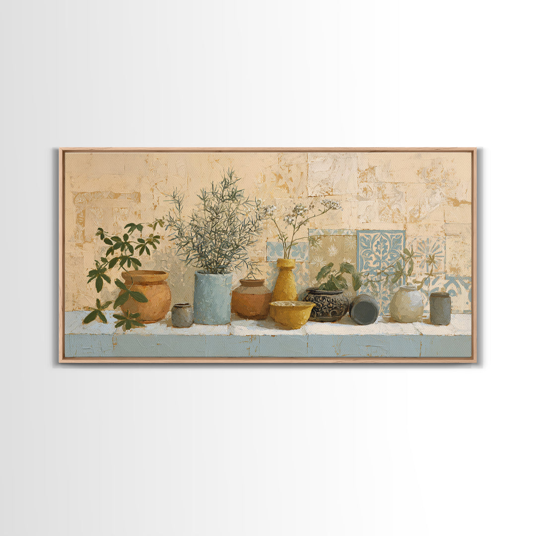 Wild Herbs Rosemary and Thyme Botanical Study Canvas Print, Mediterranean Art, Living Room Decor, Watercolor Art, Azure, MAR-2x1-68