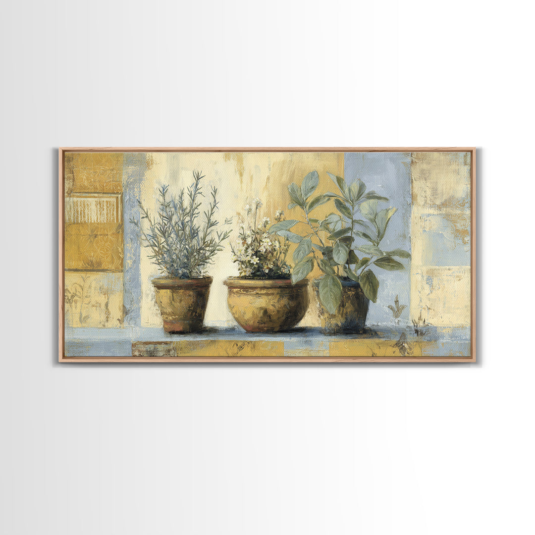 Wild Herbs Rosemary and Thyme Botanical Study Canvas Print, Mediterranean Art, Watercolor Painting, Living Room Decor, Azure, MAR-2x1-92