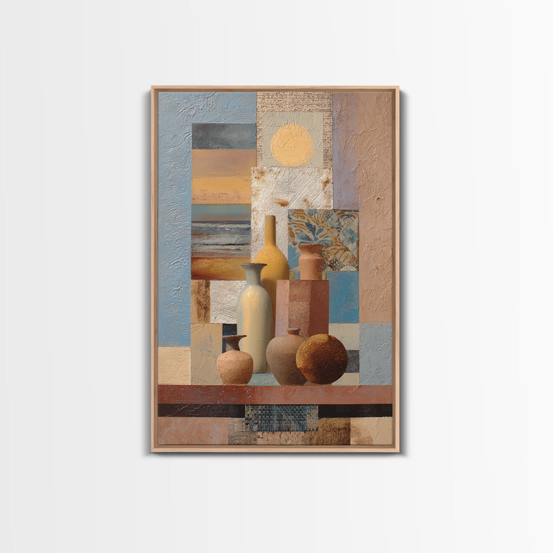 Warm Terra Cotta Abstract Landscape Framed Canvas Print, Mediterranean Art, Statement Artwork, Living Room Decor, Azure, MAR-2x3-22