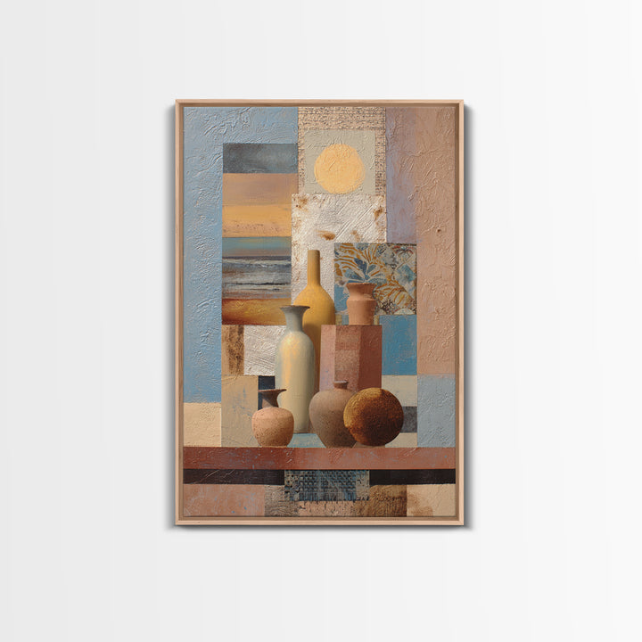 Warm Terra Cotta Abstract Landscape Framed Canvas Print, Mediterranean Art, Statement Artwork, Living Room Decor, Azure, MAR-2x3-22
