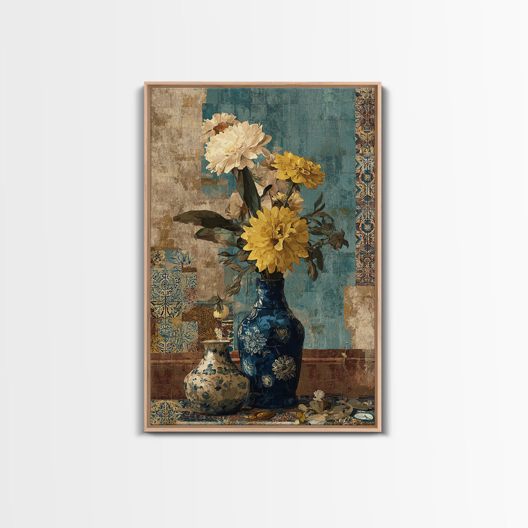 Greek Vase Modern Floral Design Canvas Print, Mediterranean Art, Coastal Wall Decor, Living Room Decor, Fine Art, Azure, MAR-2x3-23
