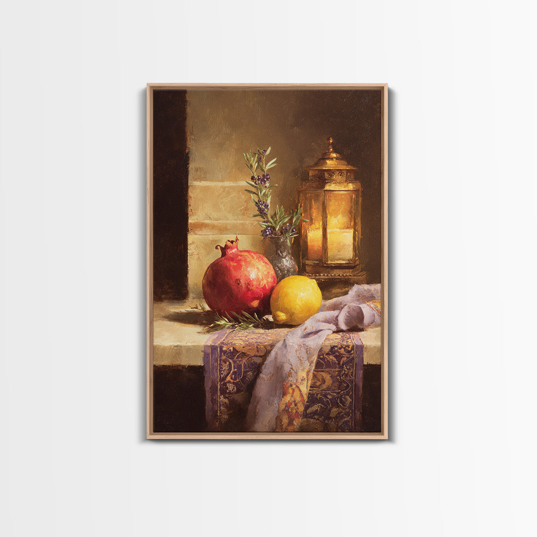 Pomegranate Still Life Canvas Print, Mediterranean Art, Coastal Art, Living Room Decor, Watercolor Art, Azure, MAR-2x3-27