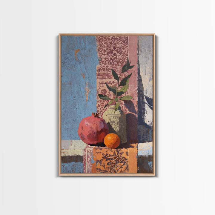 Pomegranate Still Life Framed Canvas Print, Mediterranean Art, Digital Art Prints, Living Room Decor, Fine Art, Azure, MAR-2x3-3