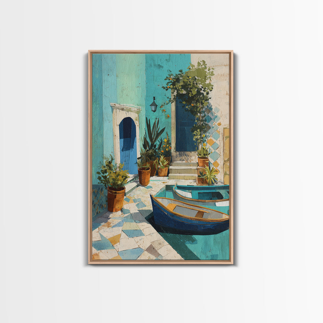 Coastal Fishing Boats Canvas Print, Mediterranean Art, Wall Decor, Living Room Decor, Fine Art, Azure, Contemporary Art, MAR-2x3-39