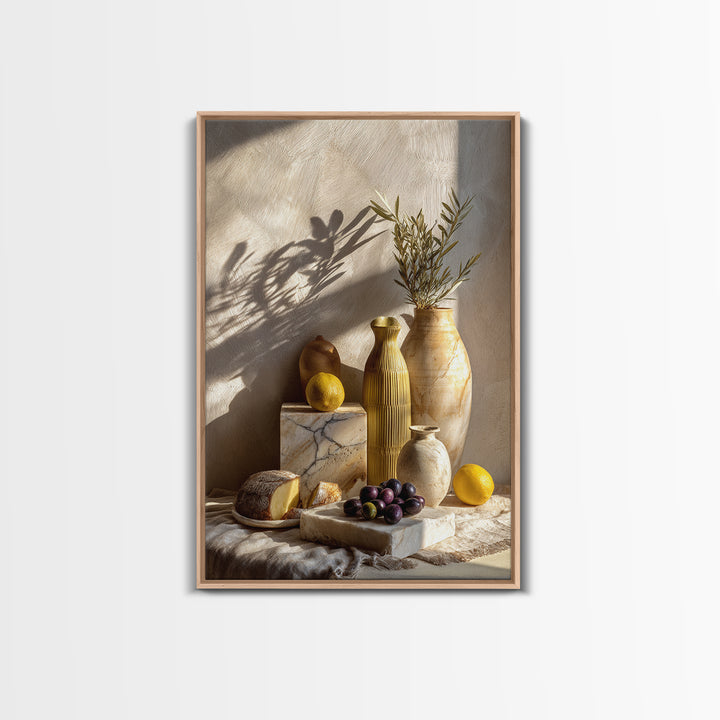 Figs Olives and Cheese Still Life Canvas Print, Mediterranean Art, Landscape Wall Art, Living Room Decor, Fine Art, Azure, MAR-2x3-40