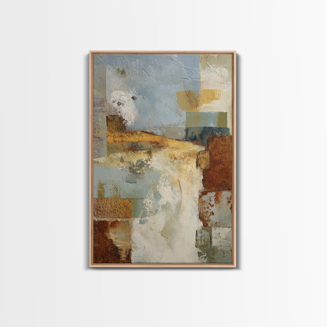 Warm Terra Cotta Abstract Landscape Framed Canvas Print, Mediterranean Art, Statement Artwork, Living Room Decor, Azure, MAR-2x3-46