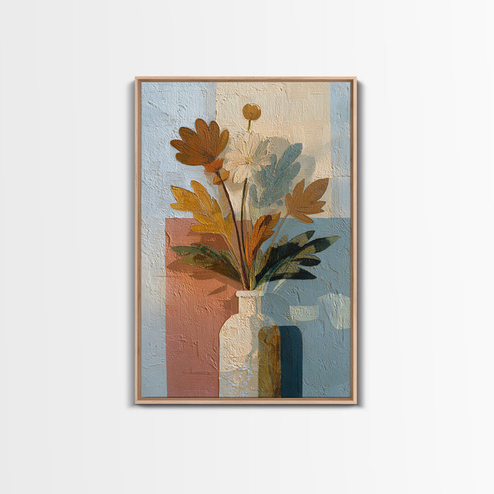 Greek Vase Modern Floral Design Framed Canvas Print, Mediterranean Art, Modern Decor, Living Room Decor, Fine Art, Azure, MAR-2x3-47