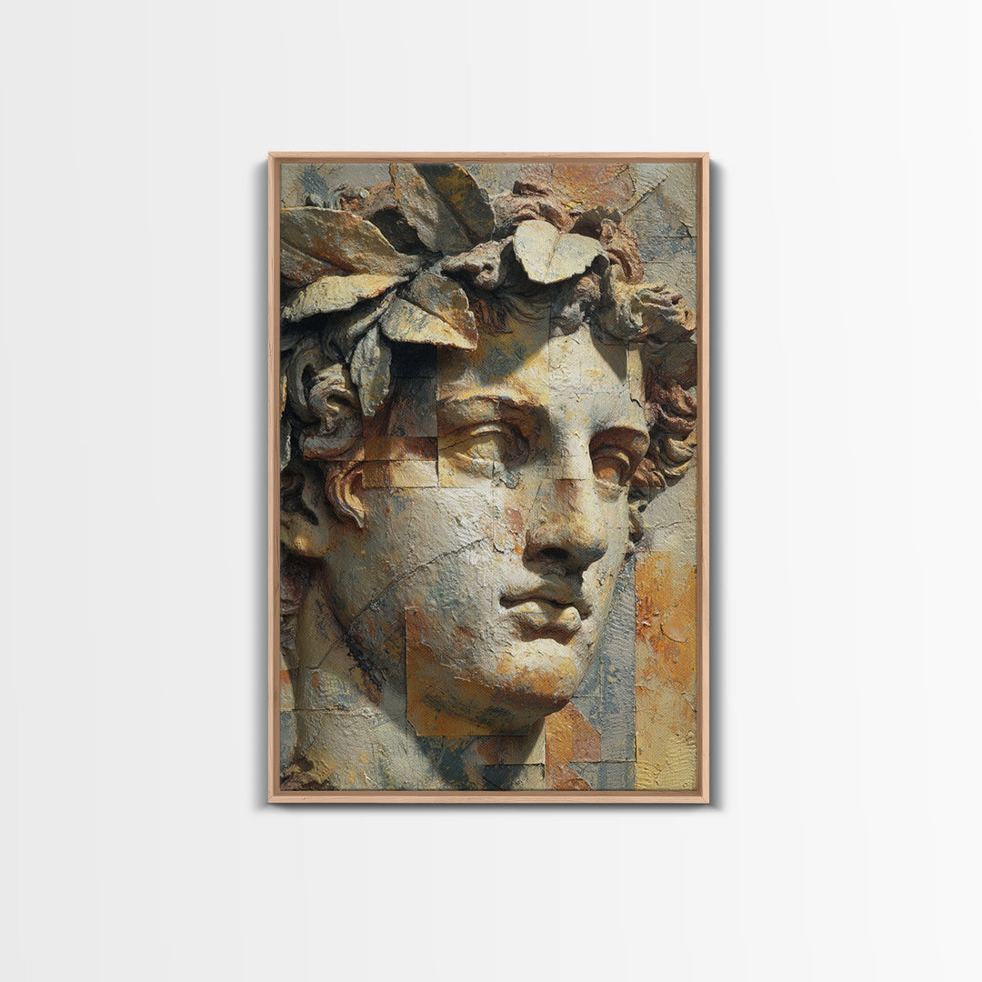 Roman Statue Bust Framed Canvas Print, Mediterranean Art, Wall Decor, Living Room Decor, Fine Art, Azure, Contemporary Art, MAR-2x3-6