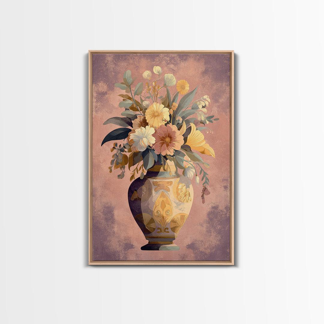 Greek Vase Modern Floral Design Canvas Print, Mediterranean Art, Art Print, Living Room Decor, Oil Painting, Azure, MAR-2x3-71