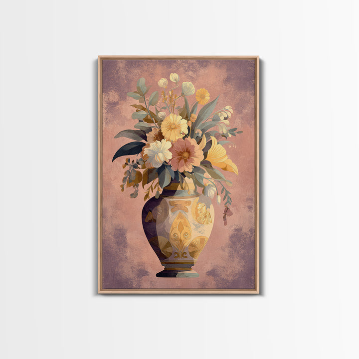 Greek Vase Modern Floral Design Canvas Print, Mediterranean Art, Art Print, Living Room Decor, Oil Painting, Azure, MAR-2x3-71