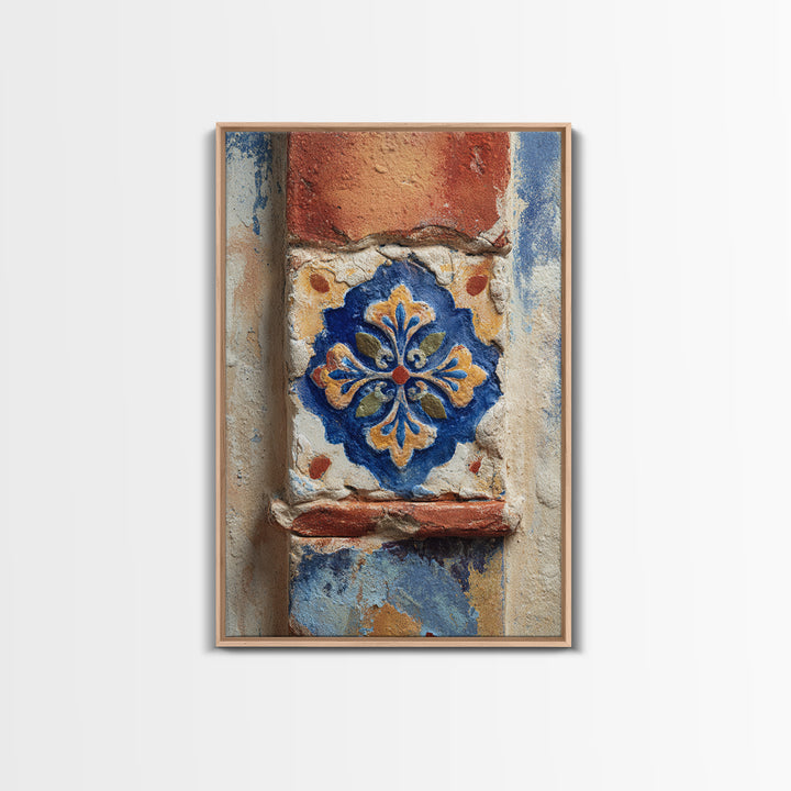 Spanish Tile Ornament Canvas Print, Mediterranean Art, Neutral Decor, Living Room Decor, Oil Painting, Azure, Home Decor, MAR-2x3-72