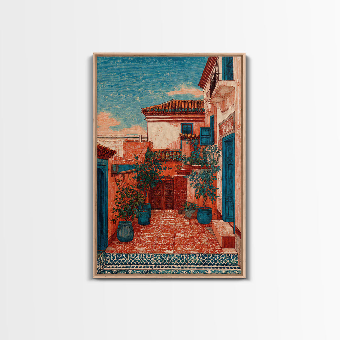 Sunset over Red Tiled Rooftops Canvas Print, Mediterranean Art, Statement Artwork, Living Room Decor, Fine Art, Azure, MAR-2x3-79