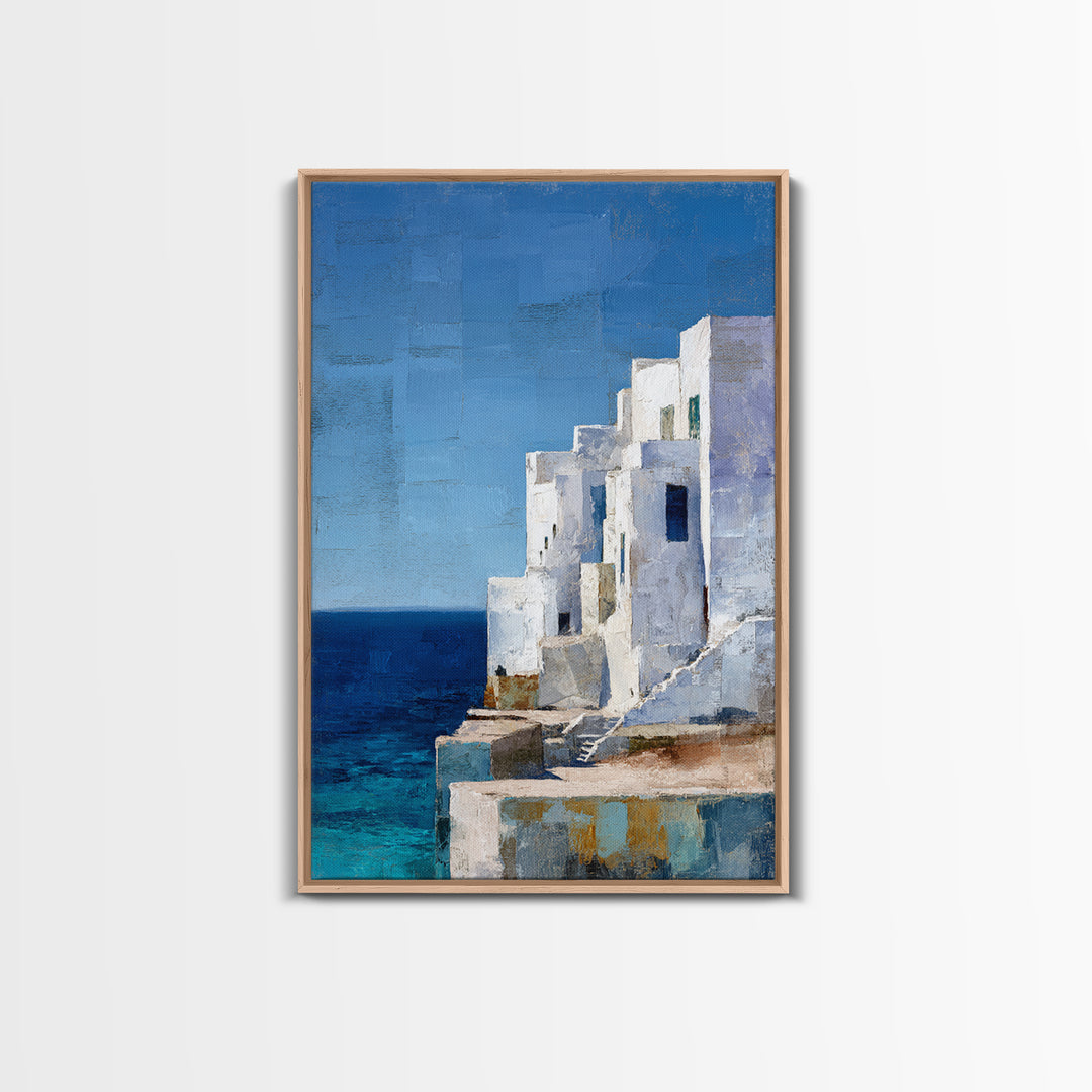 Greek Island White Buildings Above Blue Sea Canvas Print, Mediterranean Art, Art Print, Living Room Decor, Fine Art, Azure, MAR-2x3-9
