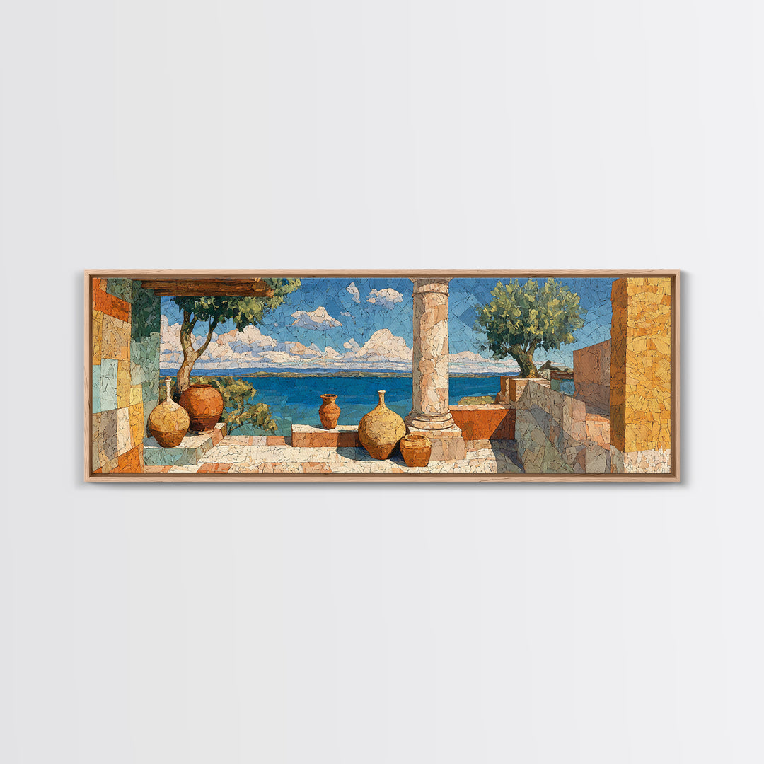 Ancient Column with Sea and Sky Beyond Canvas Print, Mediterranean Art, Landscape Wall Art, Living Room Decor, Abstract Art, MAR-3x1-100