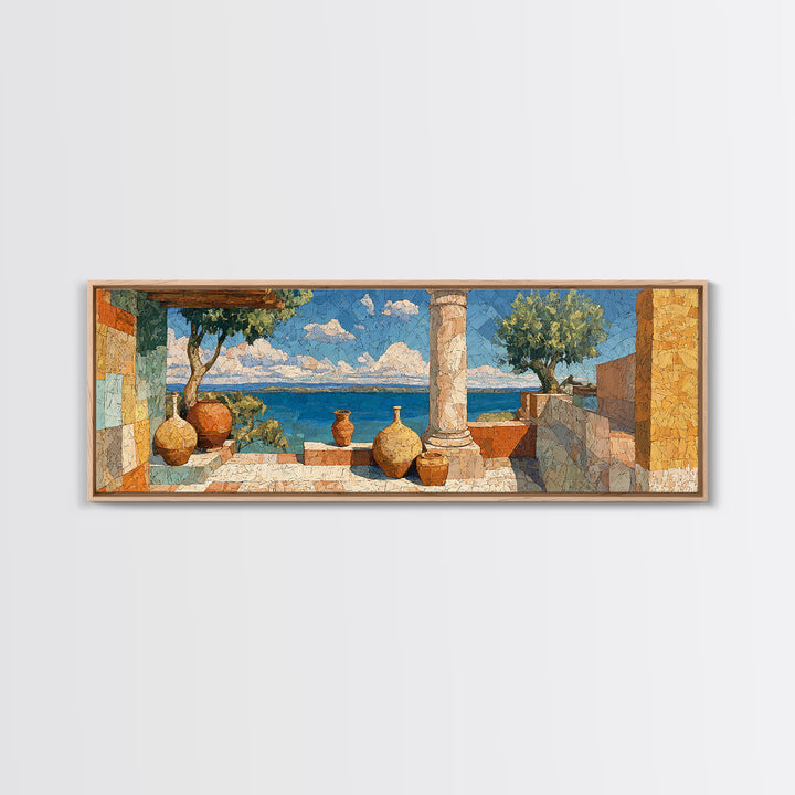 Ancient Column with Sea and Sky Beyond Canvas Print, Mediterranean Art, Landscape Wall Art, Living Room Decor, Abstract Art, MAR-3x1-100