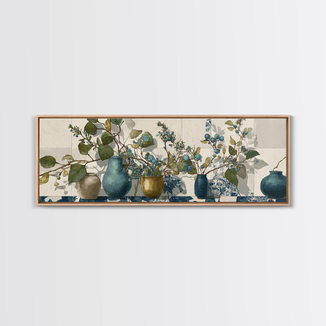 Wild Herbs Rosemary and Thyme Botanical Study Canvas Print, Mediterranean Art, Watercolor Art, Living Room Decor, Azure, MAR-3x1-16
