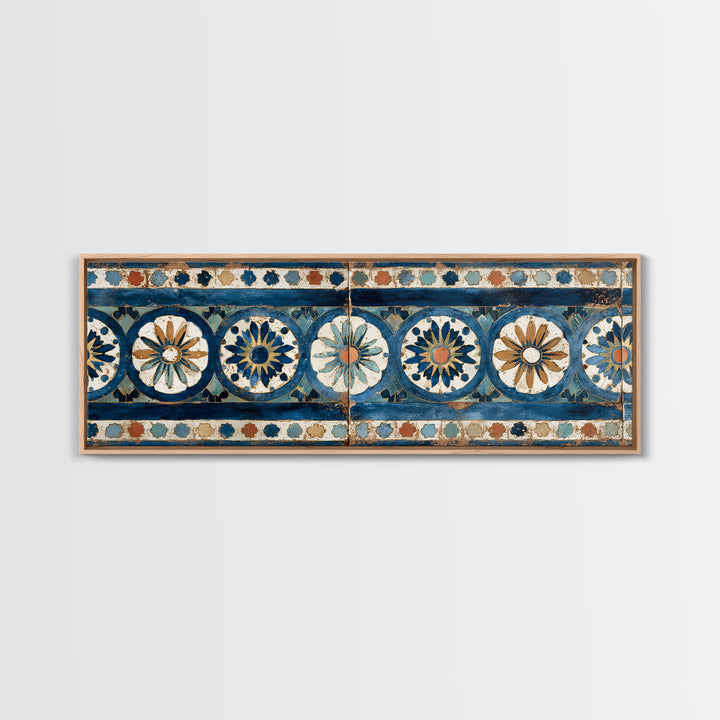 Blue and White Tile Pattern Canvas Print, Mediterranean Art, Landscape Wall Art, Living Room Decor, Azure, Luxury Decor, MAR-3x1-20