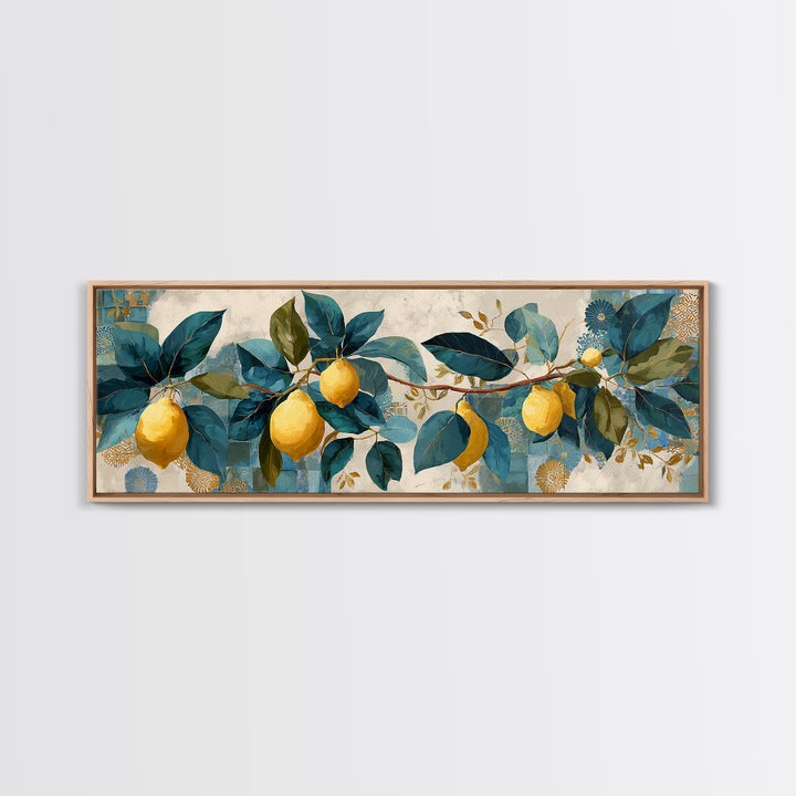 Sicilian Lemon Branch on Ivory Background Canvas Print, Mediterranean Art, Printable Art, Living Room Decor, Fine Art, Azure, MAR-3x1-29