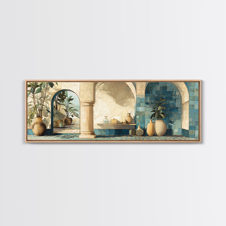 Ancient Column with Sea and Sky Beyond Canvas Print, Mediterranean Art, Beach Wall Art, Living Room Decor, Watercolor Art, MAR-3x1-4