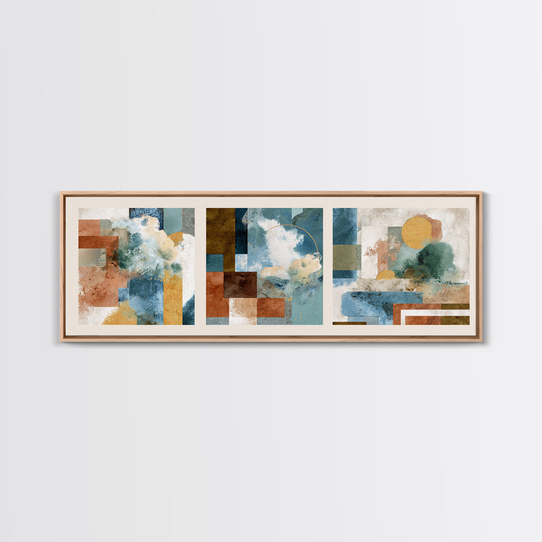 Warm Terra Cotta Abstract Landscape Canvas Print, Mediterranean Art, Watercolor Art, Living Room Decor, Fine Art, Azure, MAR-3x1-54