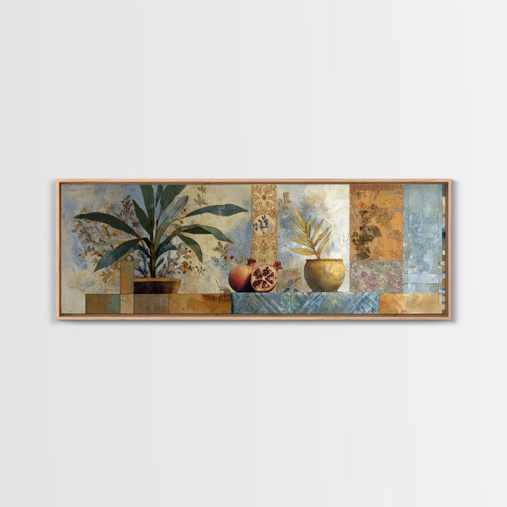 Pomegranate Still Life Framed Canvas Print, Mediterranean Art, Textured Painting, Living Room Decor, Fine Art, Azure, MAR-3x1-59