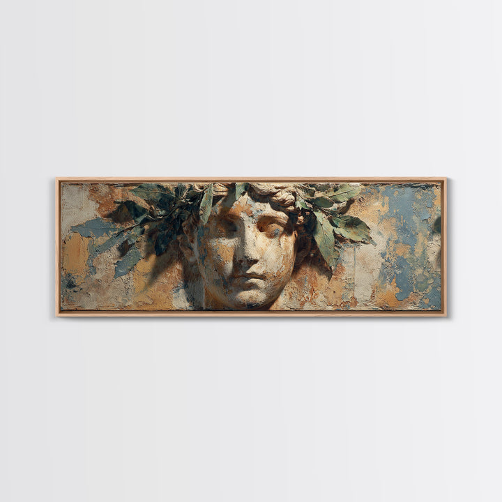 Roman Statue Bust Canvas Print, Mediterranean Art, Downloadable Art, Living Room Decor, Oil Painting, Azure, Luxury Decor, MAR-3x1-62