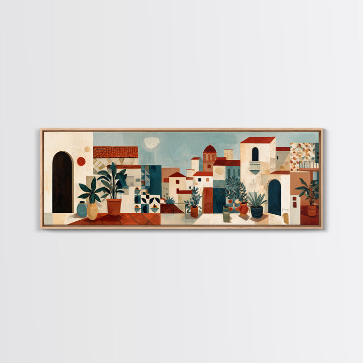 Sunset over Red Tiled Rooftops Framed Canvas Print, Mediterranean Art, Boho Decor, Living Room Decor, Fine Art, Azure, MAR-3x1-63