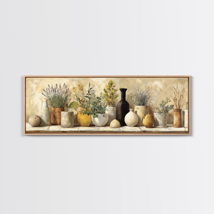 Wild Herbs Rosemary and Thyme Botanical Study Canvas Print, Mediterranean Art, Statement Artwork, Living Room Decor, Azure, MAR-3x1-64