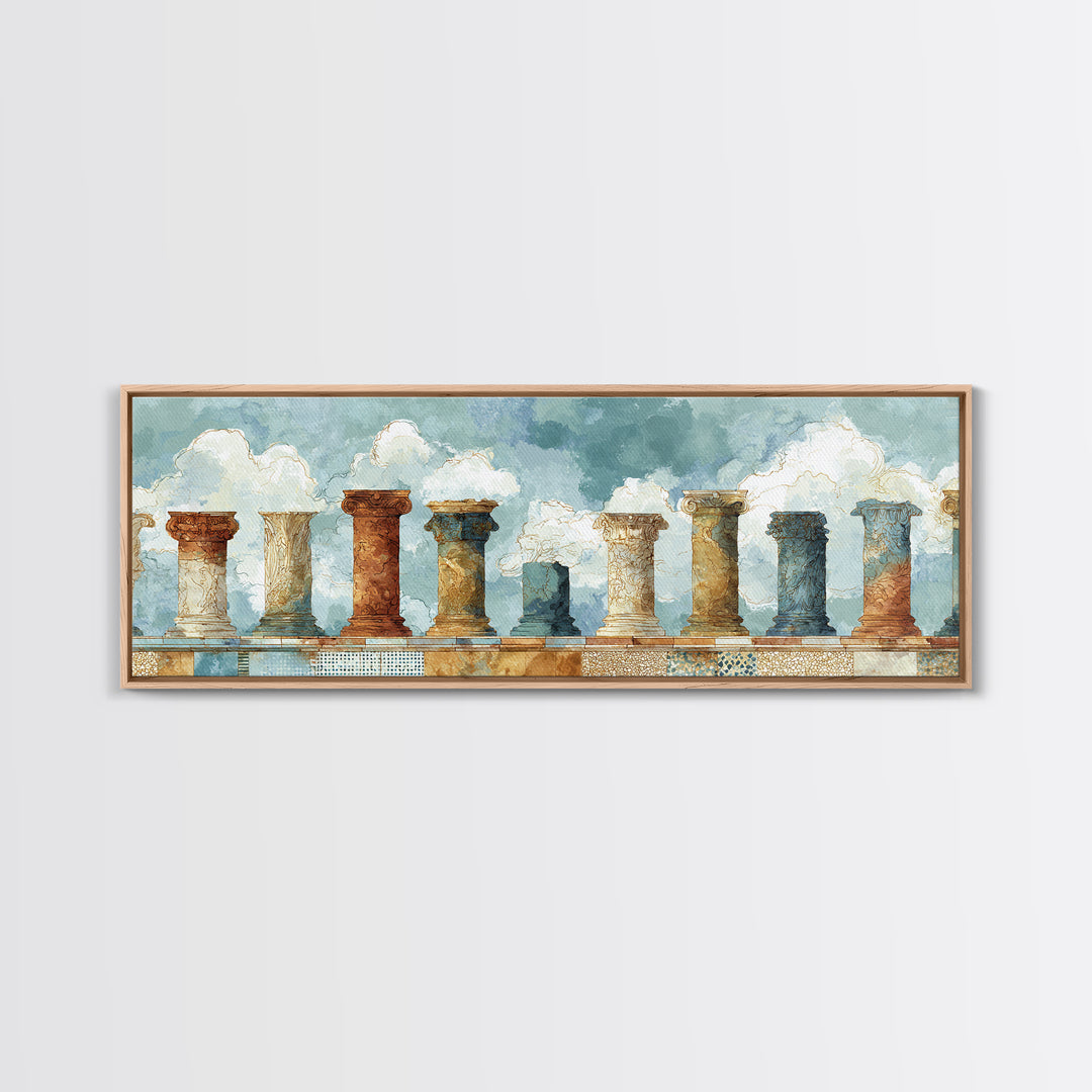 Ancient Column with Sea and Sky Beyond Canvas Print, Mediterranean Art, Contemporary Art, Living Room Decor, Fine Art, Azure, MAR-3x1-76