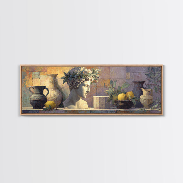 Roman Statue Bust Canvas Print, Mediterranean Art, Digital Wall Art, Living Room Decor, Watercolor Art, Azure, Coastal Wall Art, MAR-3x1-86