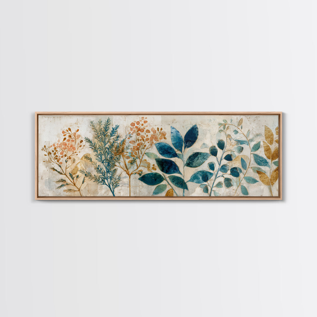 Wild Herbs Rosemary and Thyme Botanical Study Canvas Print, Mediterranean Art, Textured Painting, Living Room Decor, Azure, MAR-3x1-88