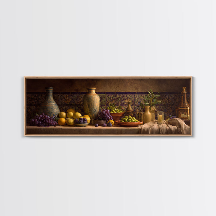 Figs Olives and Cheese Still Life Canvas Print, Mediterranean Art, Gallery Wall Art, Living Room Decor, Fine Art, Azure, MAR-3x1-96