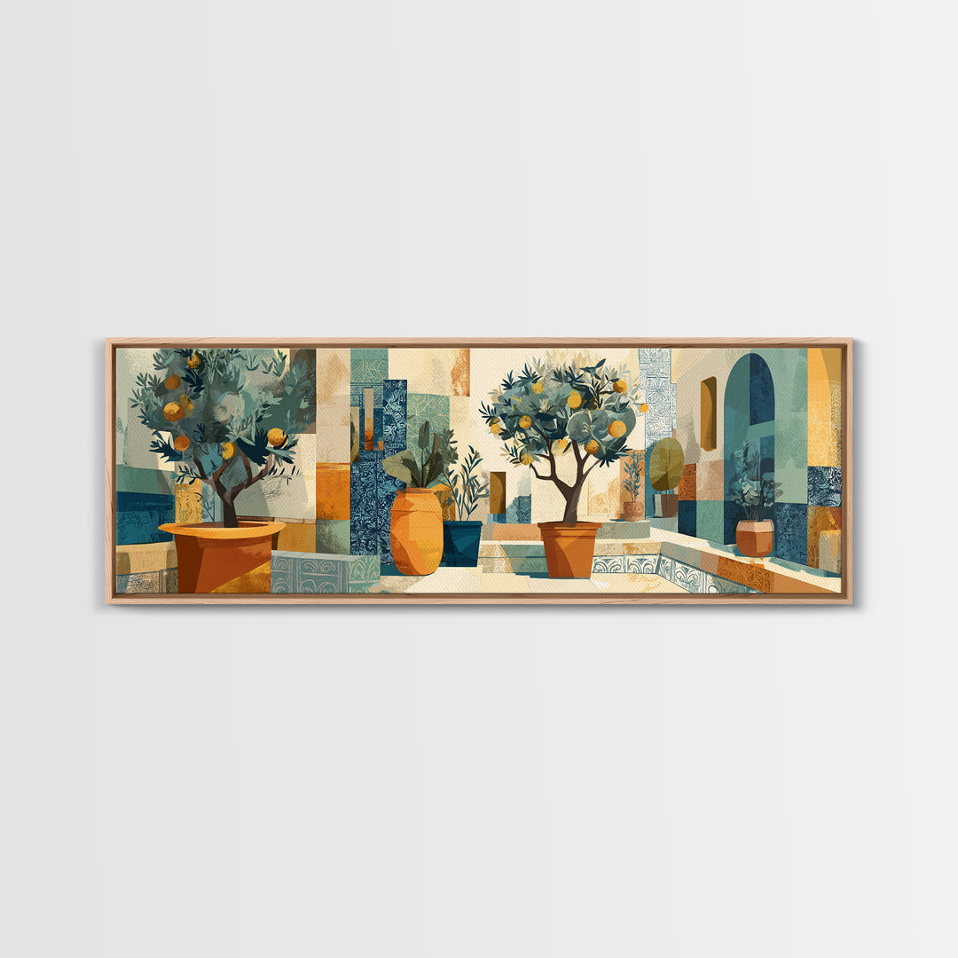 Citrus Tree in Clay Pot Canvas Print, Mediterranean Art, Digital Art Prints, Living Room Decor, Fine Art, Azure, Travel Poster, MAR-3x1-98
